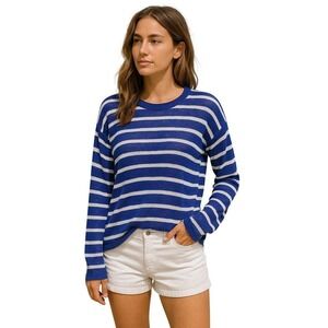 Chaser Blue White Striped Lightweight Sweater Coastal Nautical Pullover M
